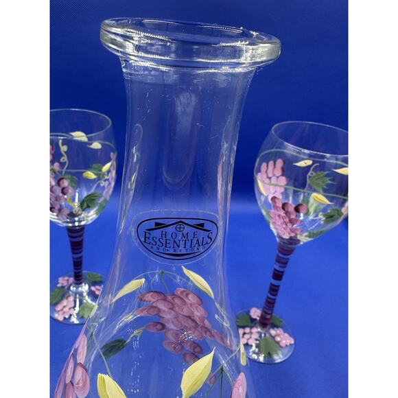 Hand Painted Wine Decanter & Wine Glass Set by Home Essentials & Beyond Grape - Picture 12 of 16